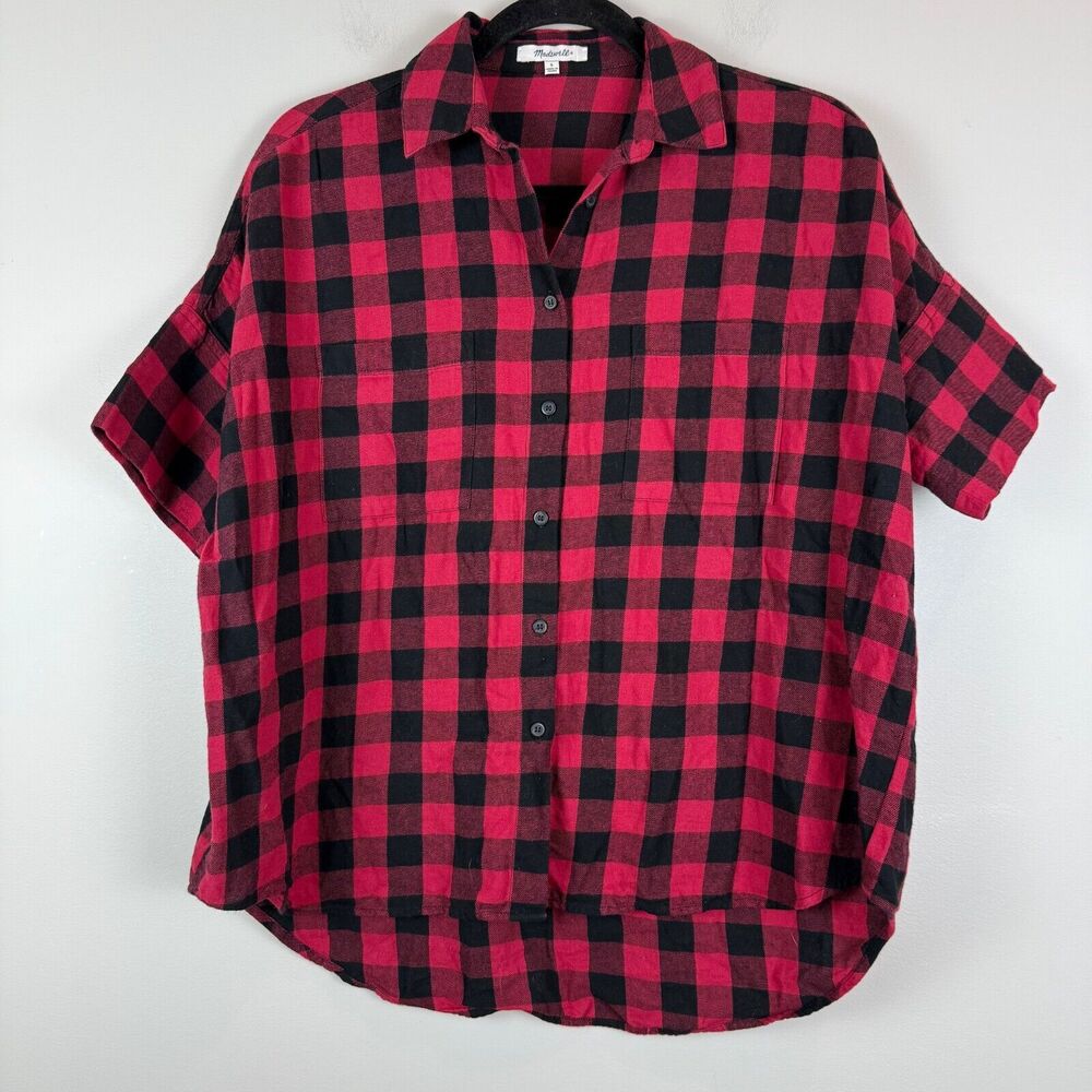 Madewell Flannel Courier Shirt Women's S Red Black Buffalo Check Classic Casual